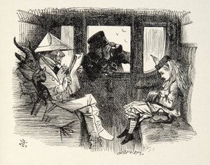 Alicia en el vagón de tren, ilustración de A través del espejo de Lewis Carroll, 1872 de John Tenniel